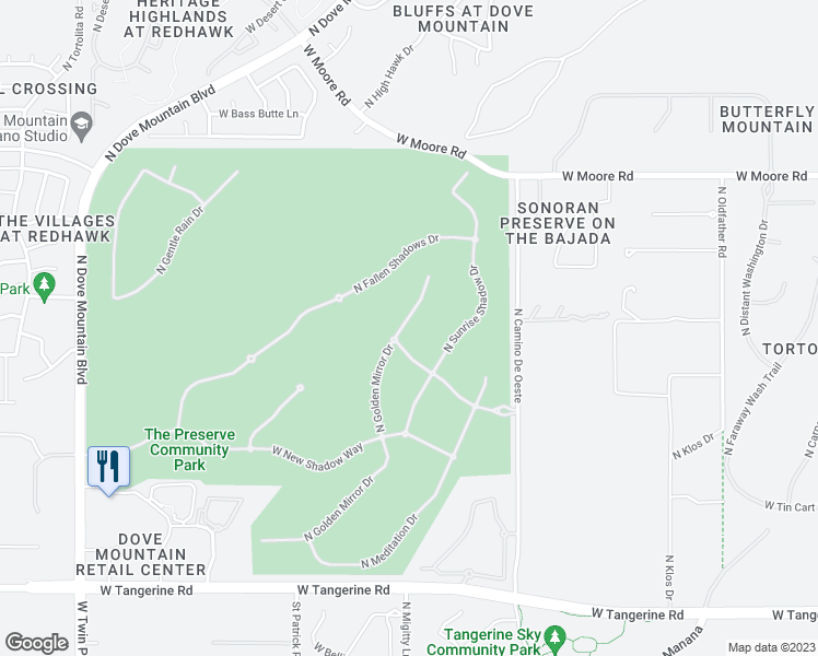 map of restaurants, bars, coffee shops, grocery stores, and more near 12490 North Golden Mirror Drive in Marana