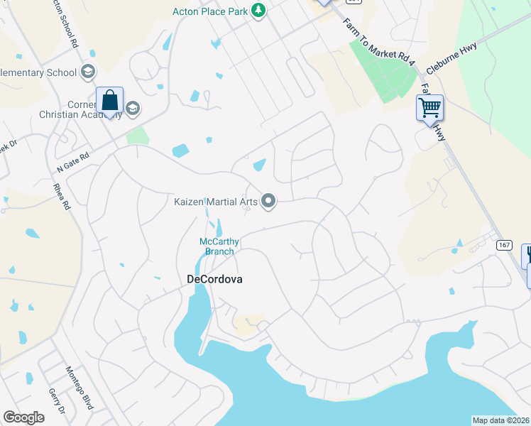 map of restaurants, bars, coffee shops, grocery stores, and more near 4121 Cimmaron Trail in Granbury