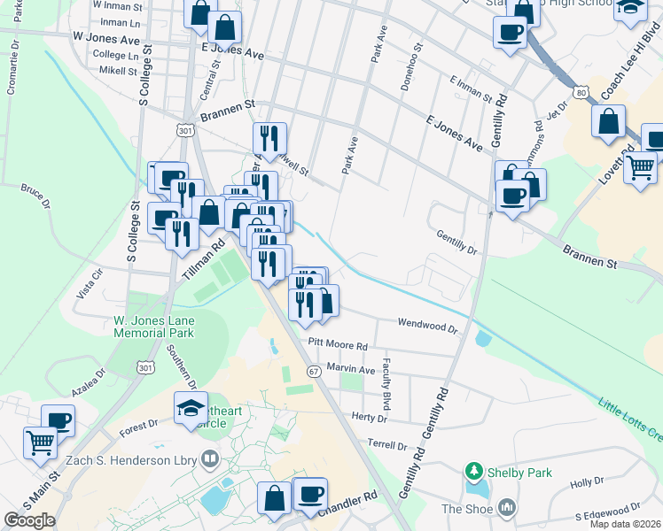 map of restaurants, bars, coffee shops, grocery stores, and more near 403 Wendwood Court in Statesboro