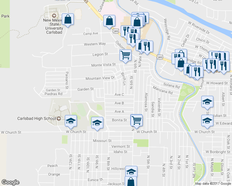 map of restaurants, bars, coffee shops, grocery stores, and more near 1001 Pinon Lane in Carlsbad