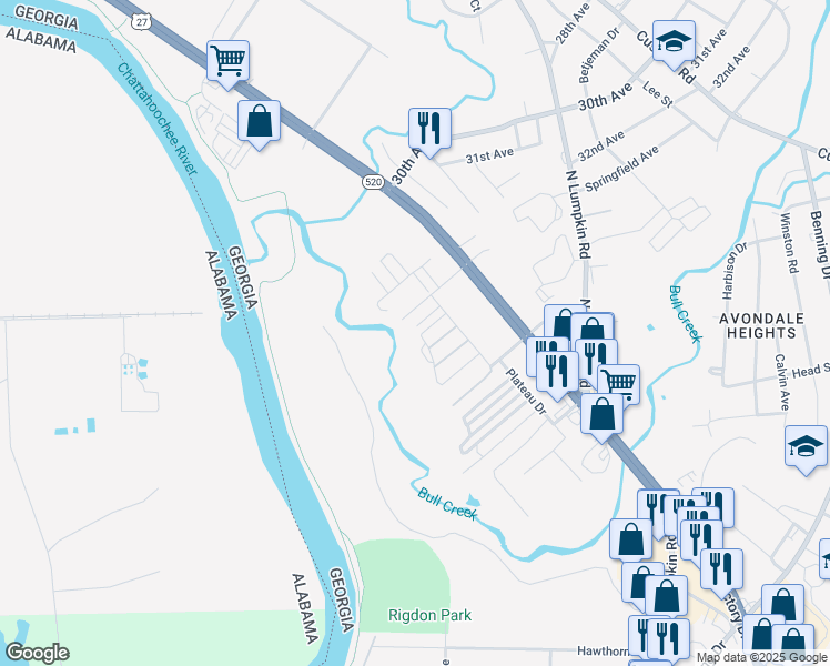 map of restaurants, bars, coffee shops, grocery stores, and more near 3150 Plateau Drive in Columbus