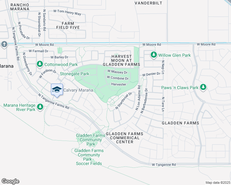 map of restaurants, bars, coffee shops, grocery stores, and more near 12505 North Cottonseed Lane in Marana