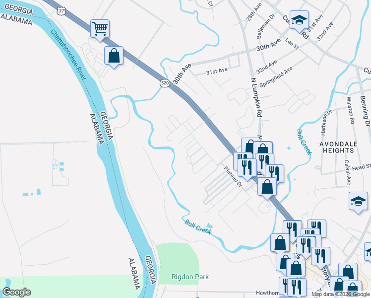 map of restaurants, bars, coffee shops, grocery stores, and more near 3150 Plateau Drive in Columbus