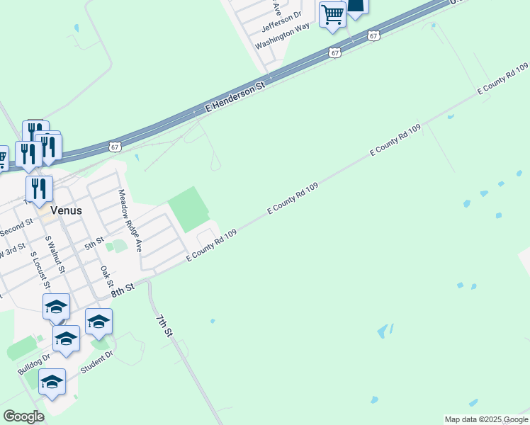 map of restaurants, bars, coffee shops, grocery stores, and more near 502 County Road 502 in Venus