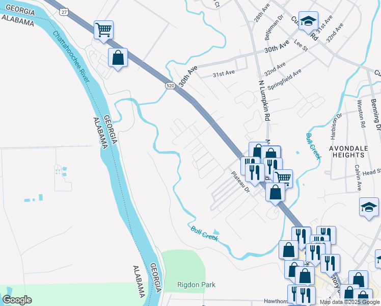 map of restaurants, bars, coffee shops, grocery stores, and more near 3150 Plateau Dr in Columbus