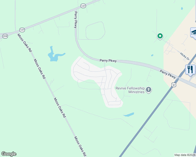 map of restaurants, bars, coffee shops, grocery stores, and more near 205 Preservation Parkway in Perry