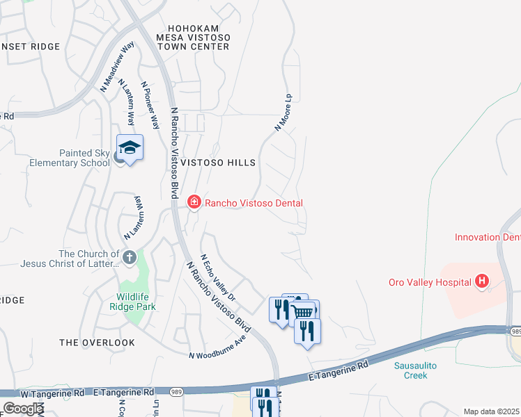 map of restaurants, bars, coffee shops, grocery stores, and more near 12436 North Mount Bigelow Road in Oro Valley