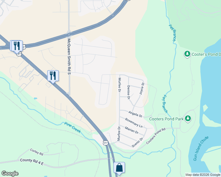 map of restaurants, bars, coffee shops, grocery stores, and more near 269 Murfee Drive in Prattville