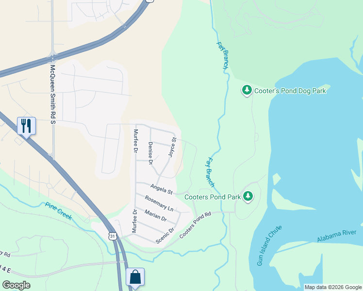 map of restaurants, bars, coffee shops, grocery stores, and more near 212 Joyce Street in Prattville