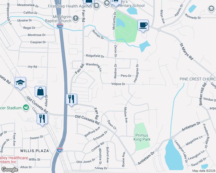 map of restaurants, bars, coffee shops, grocery stores, and more near 921 Wedron Drive in Columbus