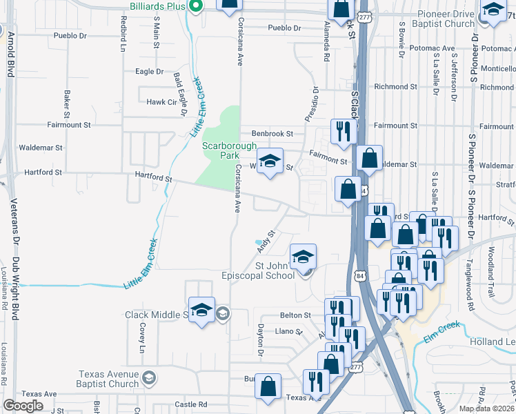 map of restaurants, bars, coffee shops, grocery stores, and more near 18 Reagan Circle in Abilene