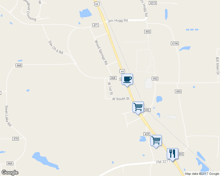 map of restaurants, bars, coffee shops, grocery stores, and more near 11500 West 1st Street in Tyler