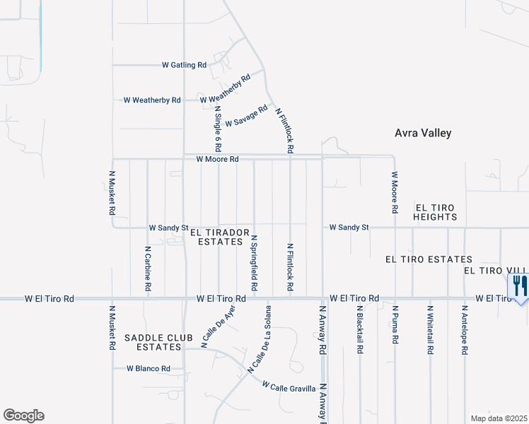 map of restaurants, bars, coffee shops, grocery stores, and more near 12662 North Springfield Road in Marana