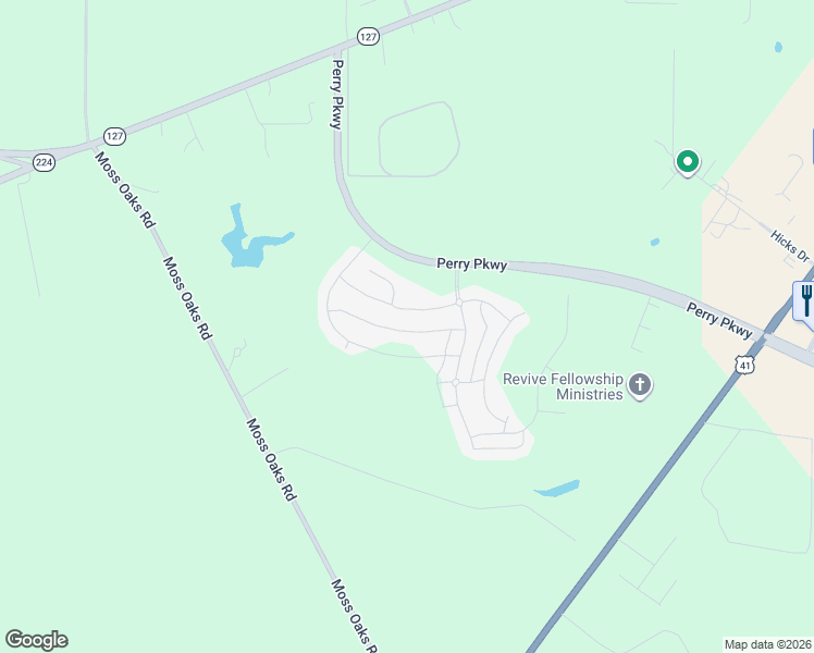 map of restaurants, bars, coffee shops, grocery stores, and more near 410 Silo Cir in Perry