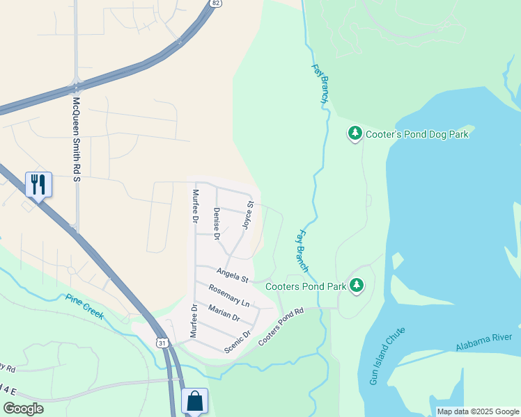 map of restaurants, bars, coffee shops, grocery stores, and more near 236 Joyce Street in Prattville