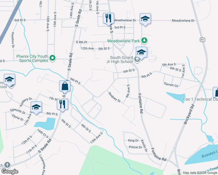 map of restaurants, bars, coffee shops, grocery stores, and more near 1016 6th Place South in Phenix City