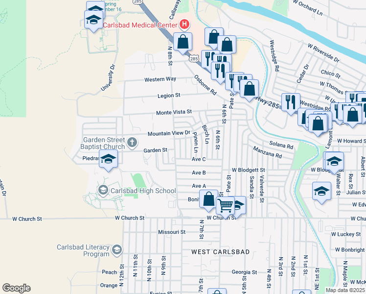 map of restaurants, bars, coffee shops, grocery stores, and more near 1009 Dogwood Lane in Carlsbad