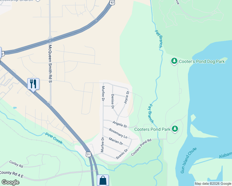 map of restaurants, bars, coffee shops, grocery stores, and more near 214 Alice Lane in Prattville
