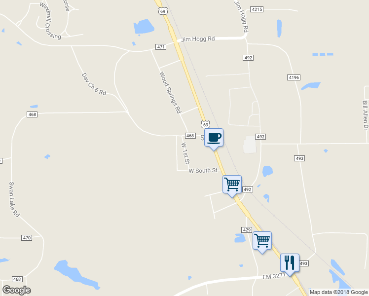 map of restaurants, bars, coffee shops, grocery stores, and more near 11618 West 1st Street in Tyler