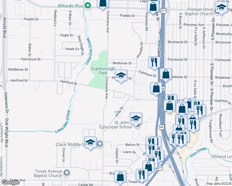 map of restaurants, bars, coffee shops, grocery stores, and more near 18 Reagan Circle in Abilene