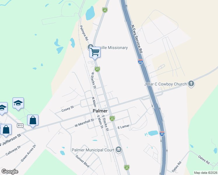 map of restaurants, bars, coffee shops, grocery stores, and more near 208 East Canton Street in Palmer