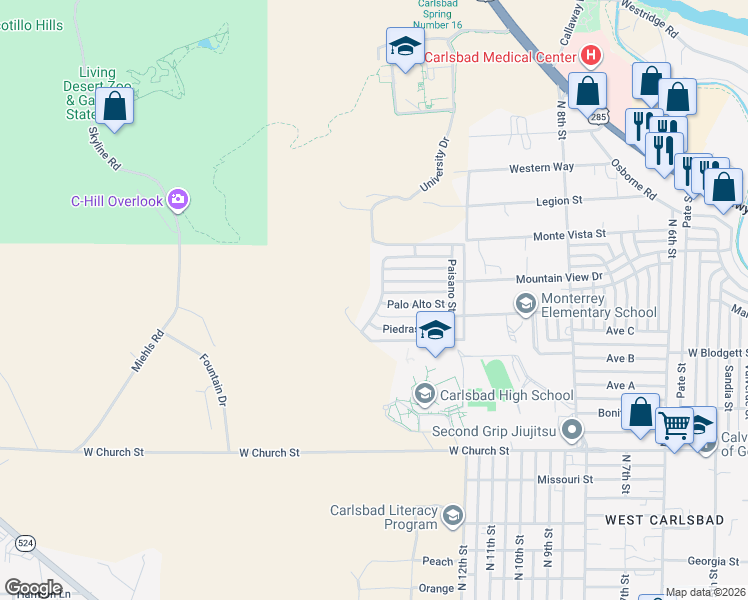 map of restaurants, bars, coffee shops, grocery stores, and more near 3011 Mountain View Drive in Carlsbad