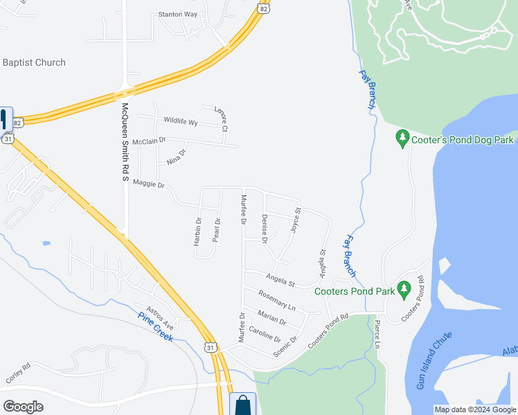 map of restaurants, bars, coffee shops, grocery stores, and more near 233 Denise Drive in Prattville