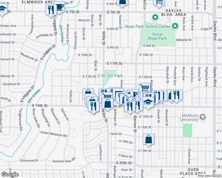 map of restaurants, bars, coffee shops, grocery stores, and more near 3282 South 13th Street in Abilene