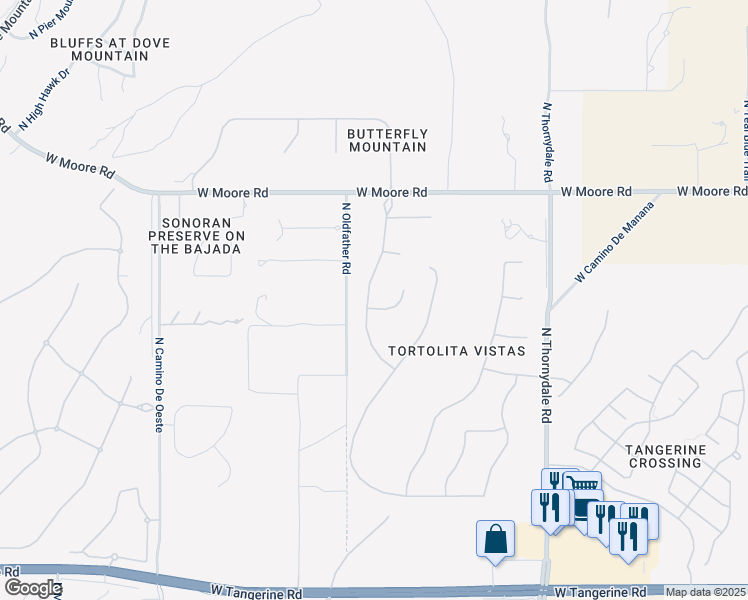 map of restaurants, bars, coffee shops, grocery stores, and more near 12580 North Distant Wash Drive in Marana