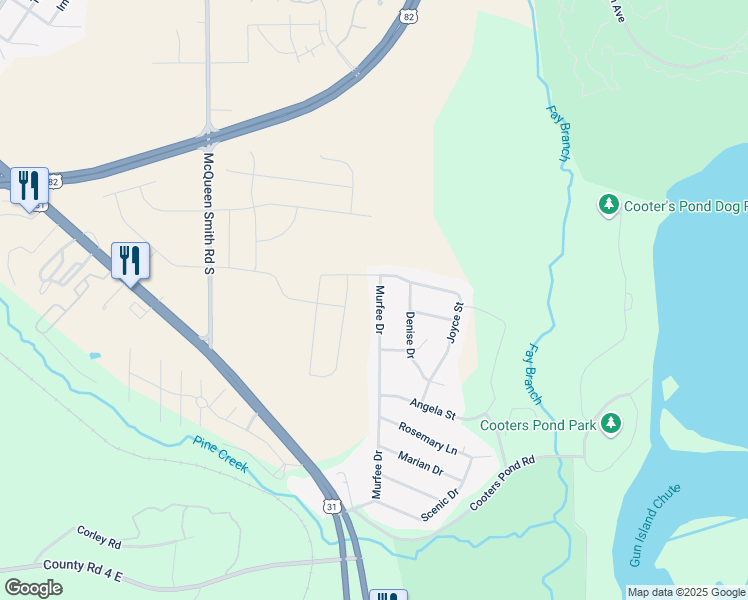 map of restaurants, bars, coffee shops, grocery stores, and more near 279 Murfee Drive in Prattville