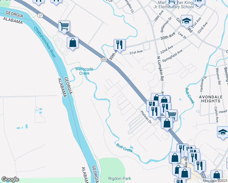 map of restaurants, bars, coffee shops, grocery stores, and more near 3110 Victory Drive in Columbus