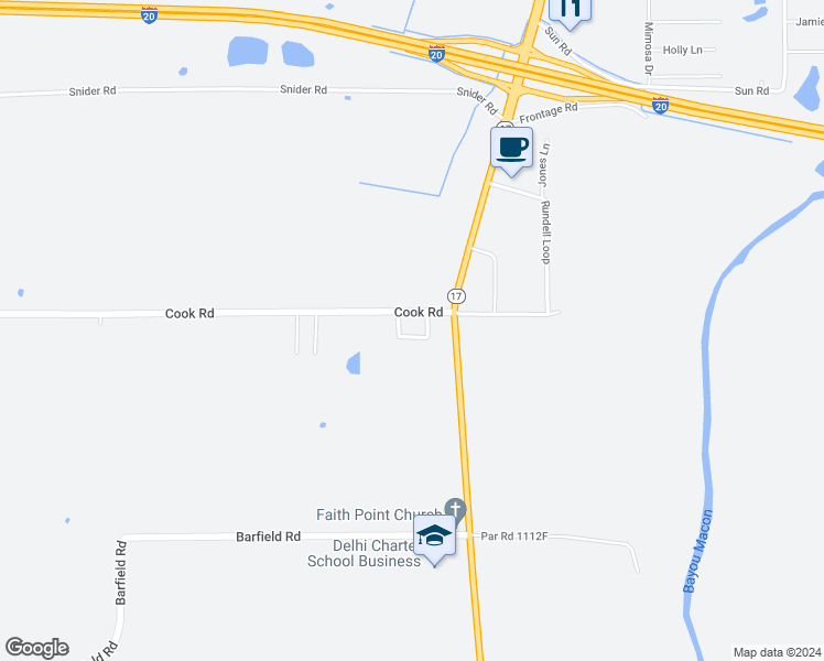 map of restaurants, bars, coffee shops, grocery stores, and more near 63 Cook Road in Delhi