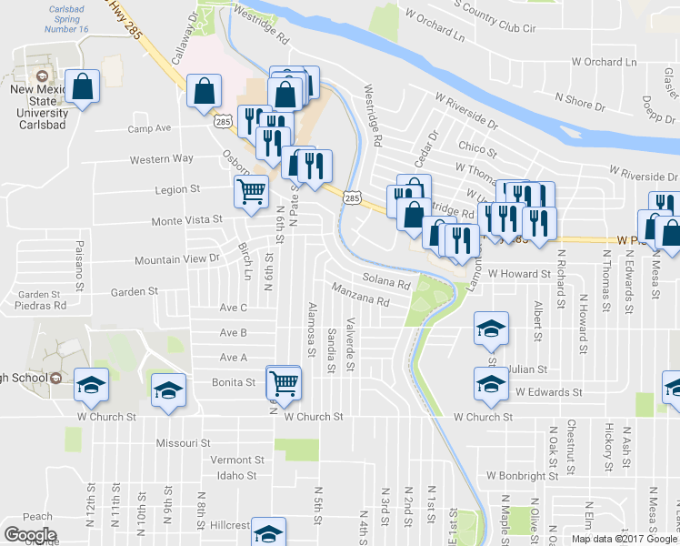map of restaurants, bars, coffee shops, grocery stores, and more near 1915 Solana Road in Carlsbad