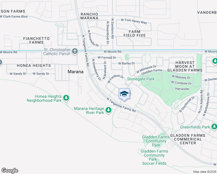 map of restaurants, bars, coffee shops, grocery stores, and more near 12552 North Boscombe Drive in Marana