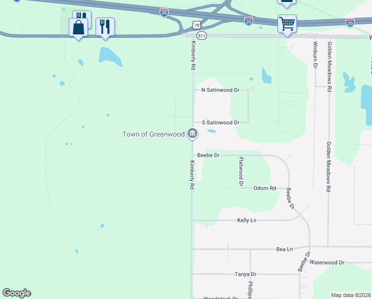 map of restaurants, bars, coffee shops, grocery stores, and more near 7231 Kimberly Road in Greenwood