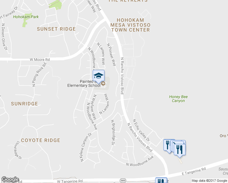 map of restaurants, bars, coffee shops, grocery stores, and more near 12595 North Pioneer Way in Oro Valley