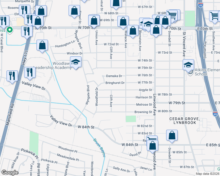 map of restaurants, bars, coffee shops, grocery stores, and more near 700 Argyle Street in Shreveport