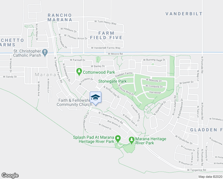 map of restaurants, bars, coffee shops, grocery stores, and more near 12544 North School Day Drive in Marana