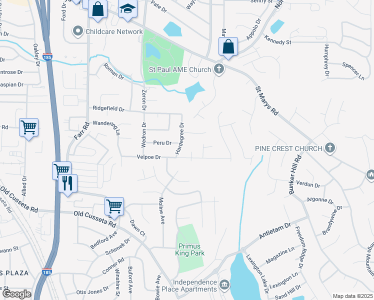 map of restaurants, bars, coffee shops, grocery stores, and more near 803 Mckinnon Drive in Columbus