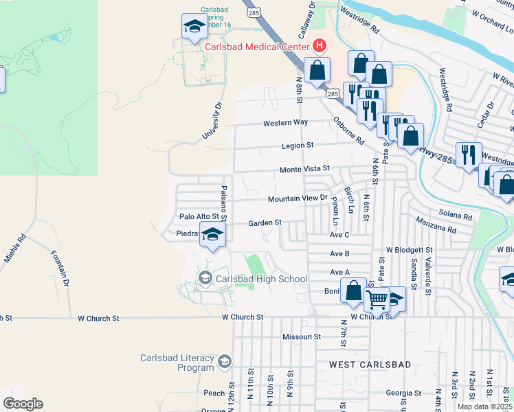 map of restaurants, bars, coffee shops, grocery stores, and more near 2709 Mountain View Drive in Carlsbad
