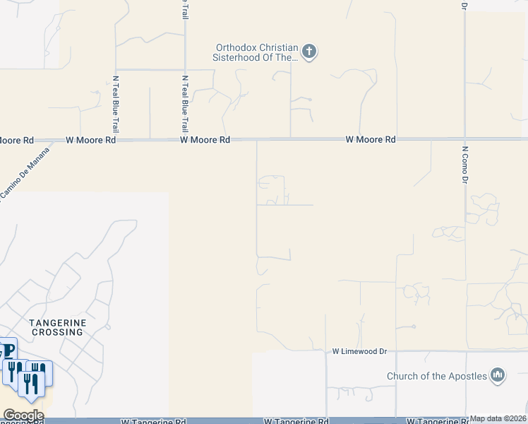 map of restaurants, bars, coffee shops, grocery stores, and more near 12570 North Coyote Crossing Trail in Tucson
