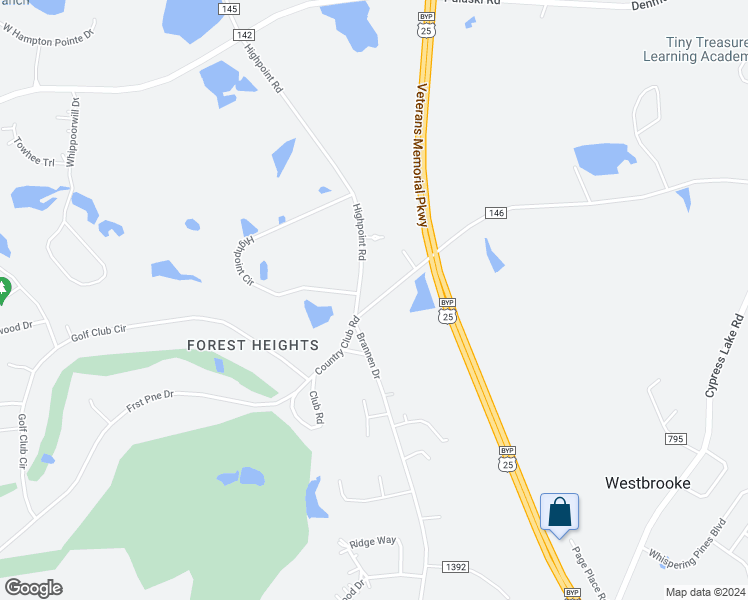 map of restaurants, bars, coffee shops, grocery stores, and more near 4301-4325 Country Club Road in Statesboro