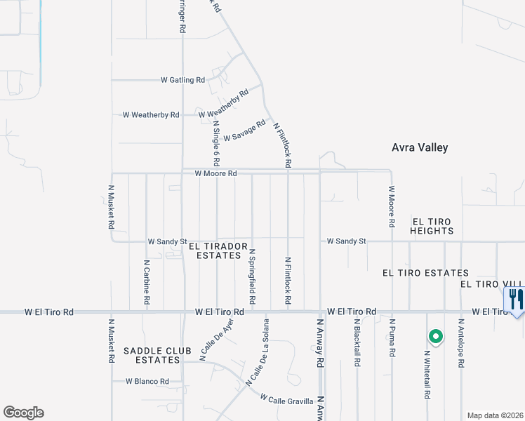 map of restaurants, bars, coffee shops, grocery stores, and more near 12662 North Springfield Road in Marana