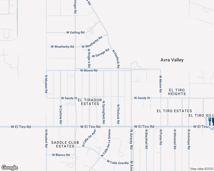 map of restaurants, bars, coffee shops, grocery stores, and more near 12662 North Springfield Road in Marana