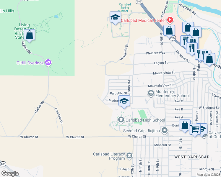 map of restaurants, bars, coffee shops, grocery stores, and more near 3011 Mountain View Drive in Carlsbad