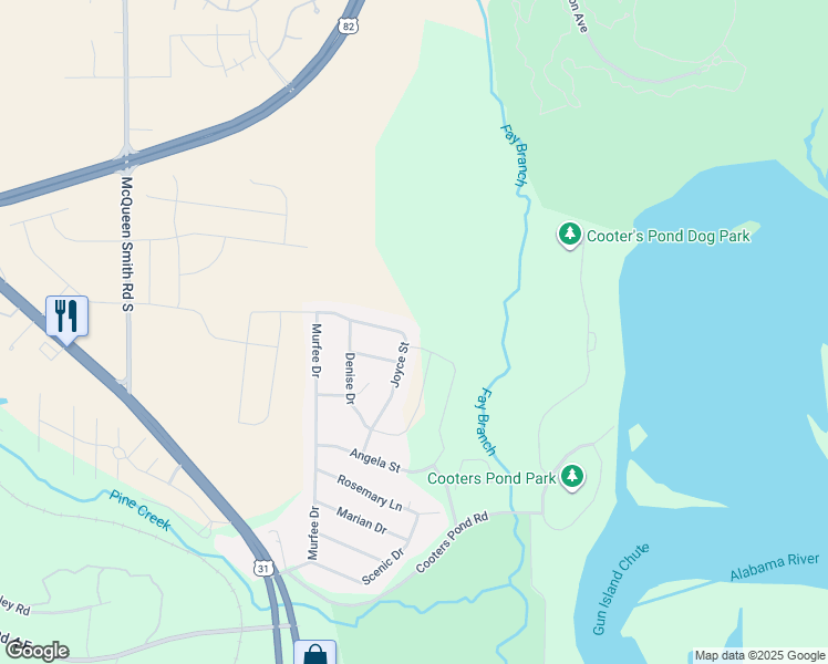 map of restaurants, bars, coffee shops, grocery stores, and more near 236 Joyce Street in Prattville