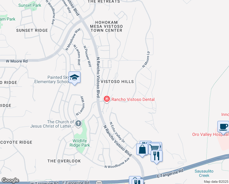 map of restaurants, bars, coffee shops, grocery stores, and more near 12646 Deer Print Place in Oro Valley