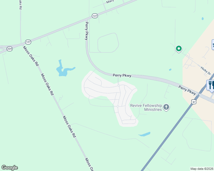 map of restaurants, bars, coffee shops, grocery stores, and more near 410 Silo Cir in Perry