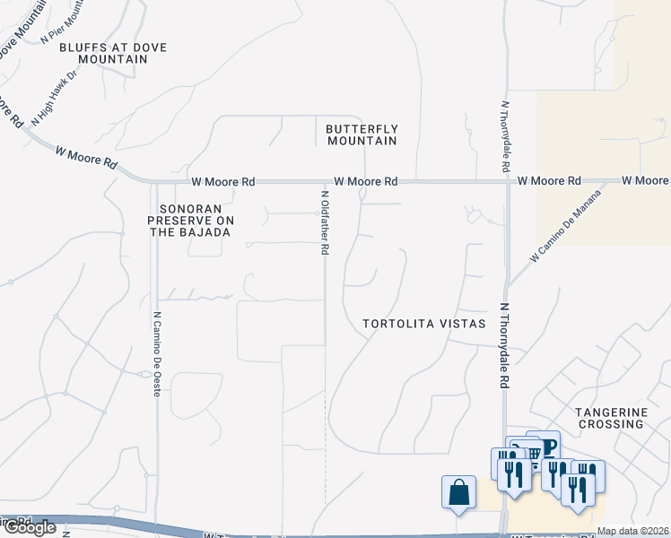 map of restaurants, bars, coffee shops, grocery stores, and more near 12580 North Distant Wash Drive in Marana