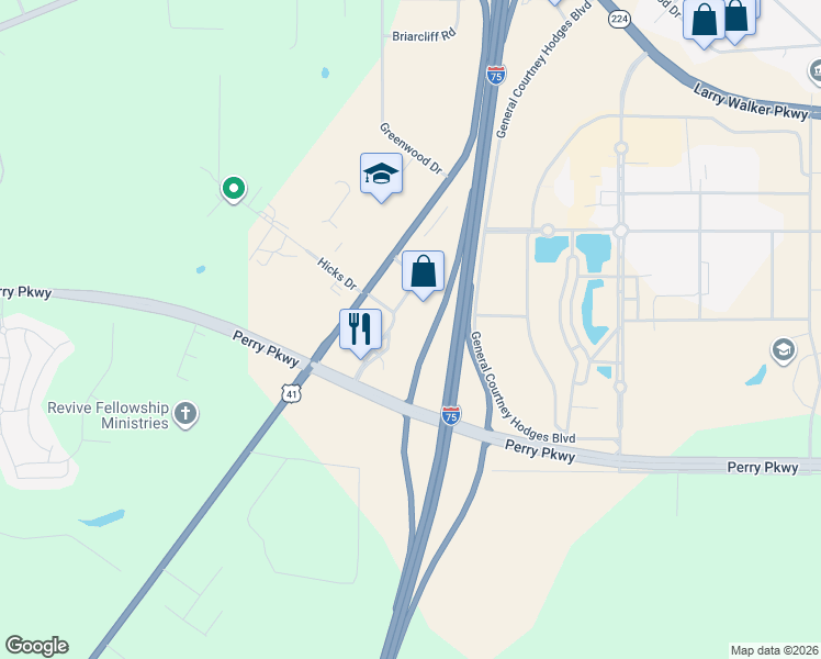 map of restaurants, bars, coffee shops, grocery stores, and more near 110 Fairview Drive in Perry